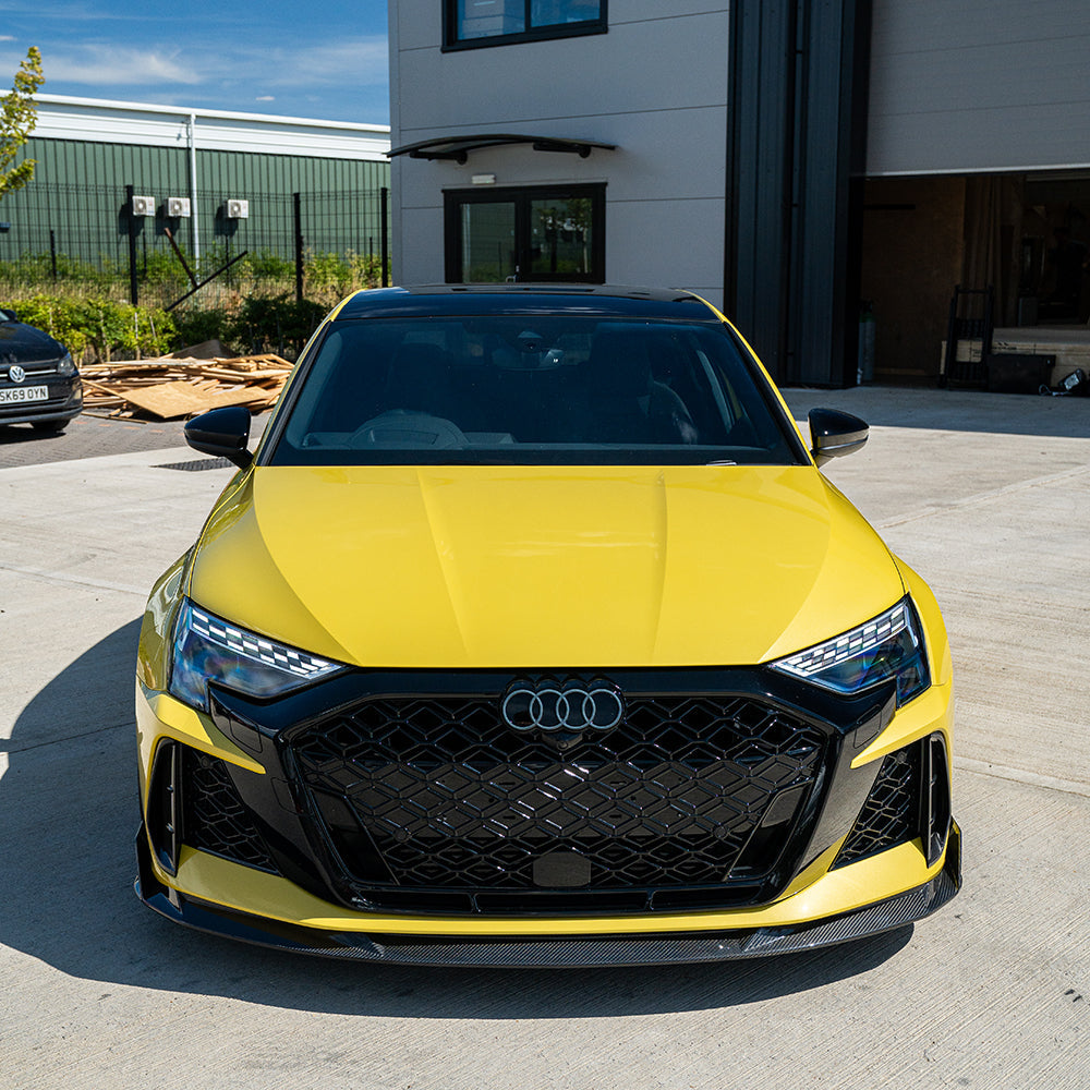 Full view of the CT Carbon RS3 8Y 2025+ facelift Sportback kit with carbon fibre components on a white background.