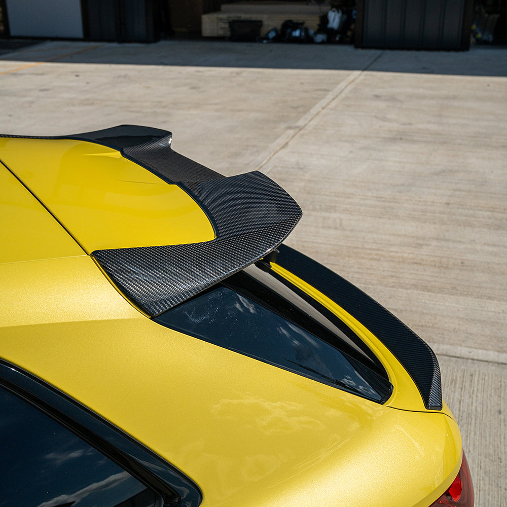 Full view of a CT Carbon RS3 8Y 2025+ Facelift Sportback full carbon fibre kit on a car, showcasing sleek carbon fiber details.