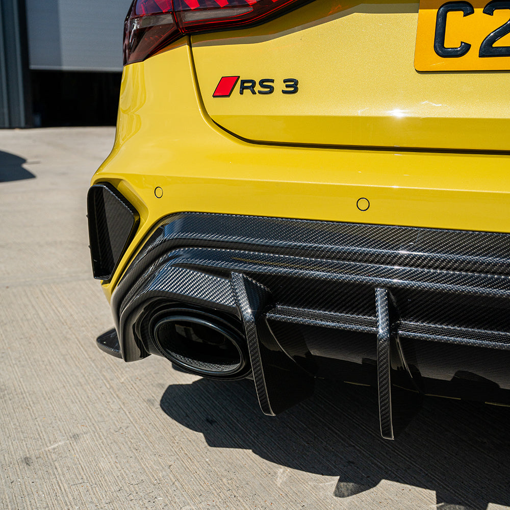 CT Carbon RS3 8Y 2025+ facelift Sportback full carbon fibre kit, front and rear components, detailed view of carbon weave.