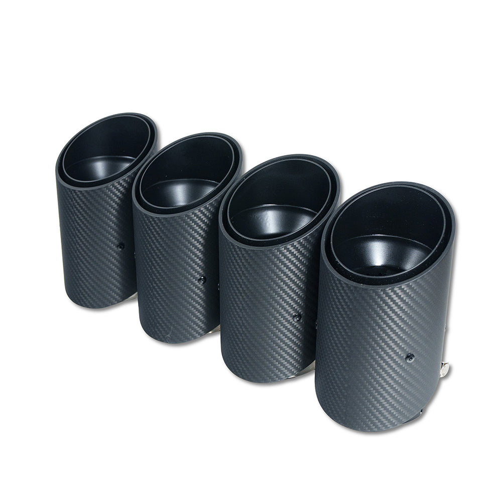 BMW G90 G99 M5 Carbon Fibre Slash Cut Exhaust Tips by CT Carbon, matte black finish, showcasing sleek, angular design.