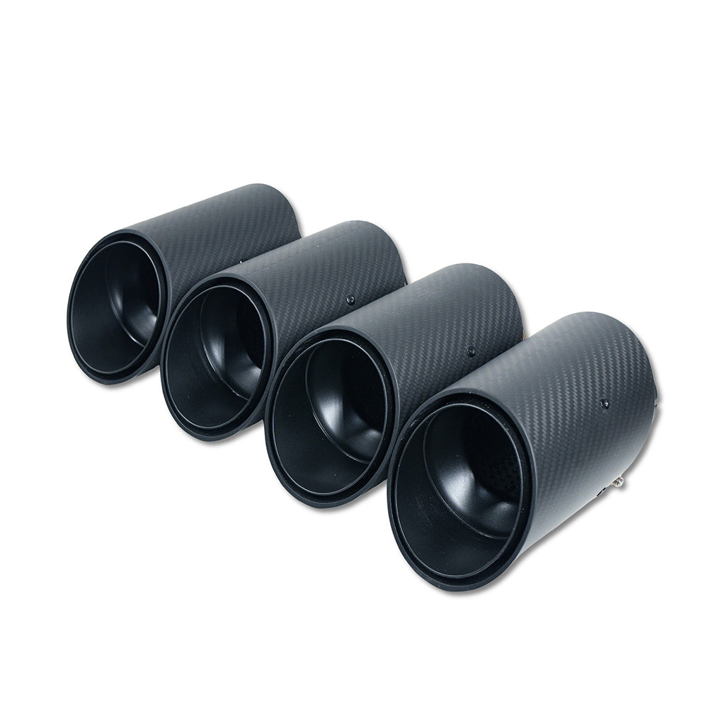 BMW G90 G99 M5 Touring 2024 Carbon Fibre Slash Cut Exhaust Tips by CT Carbon in matte black, showcasing sleek, sporty design.
