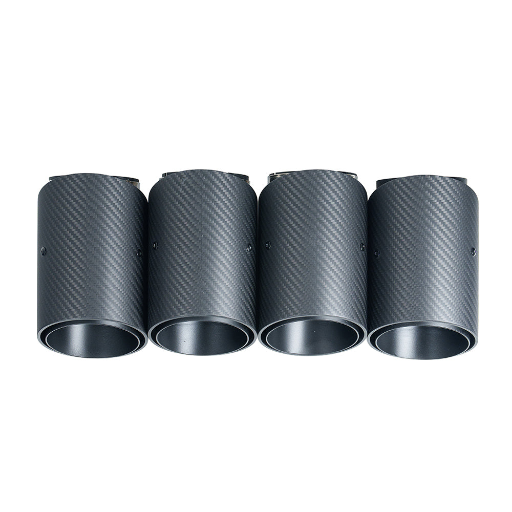BMW G90 M5 and G99 M5 Touring 2024 carbon fiber slash cut exhaust tips in matte black, showcasing sleek, sporty design.
