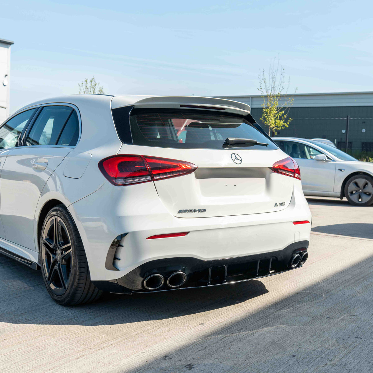 CT Carbon Mercedes A-Class W177/V177 diffuser with gloss black quad tips, sleek design for 2018-current model.