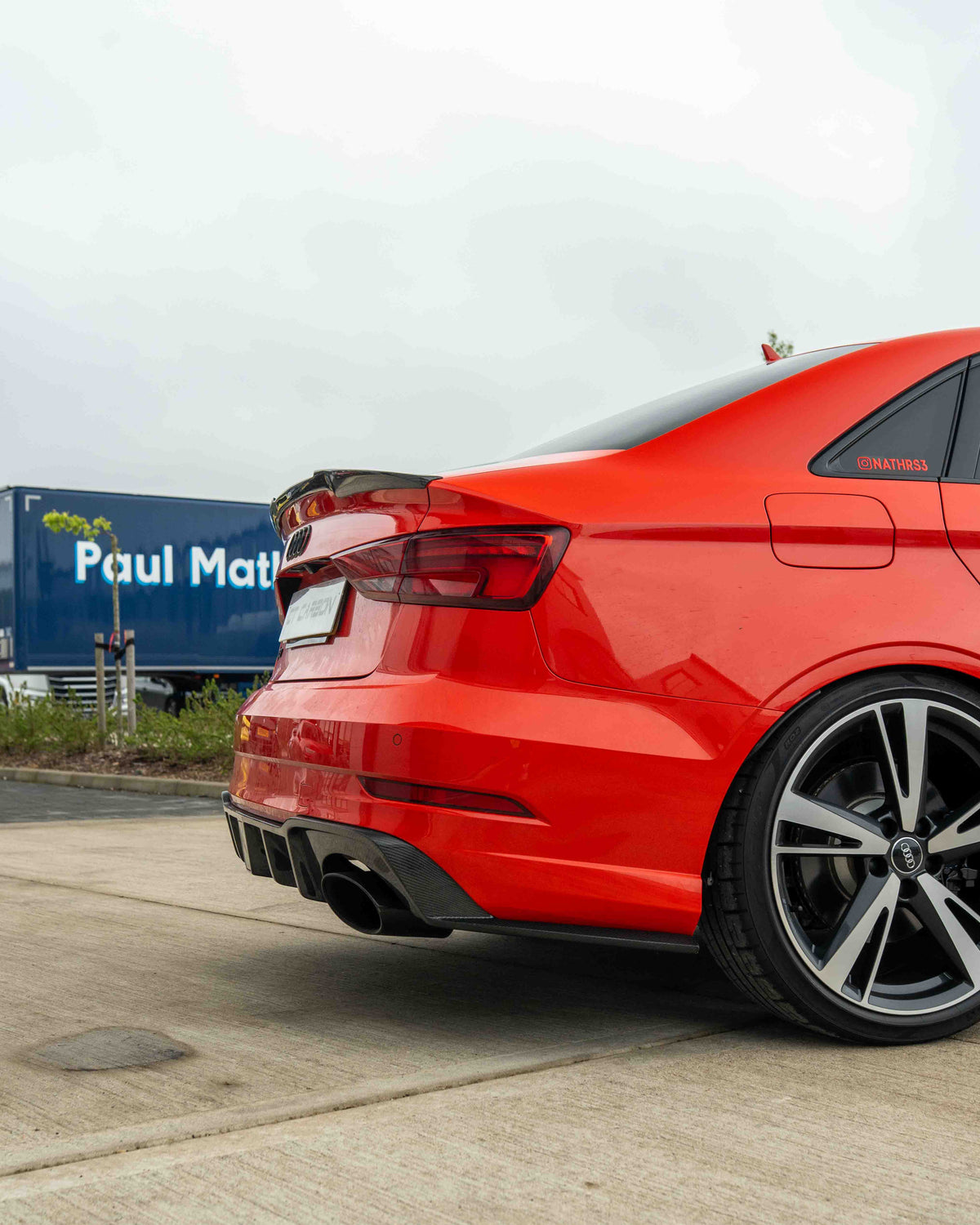 Carbon fibre spoiler for Audi A3 S3 RS3 8V saloon by CT Carbon, shown installed on the rear of the vehicle.