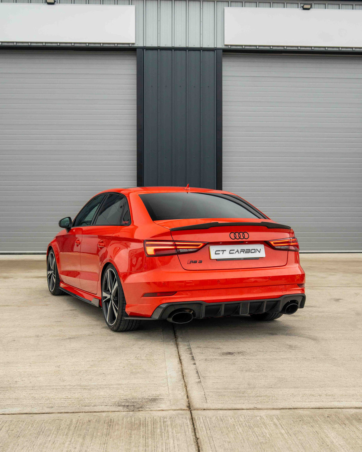 Carbon fibre spoiler for Audi A3 S3 RS3 8V saloon by CT Carbon, featuring a sleek aerodynamic design on the vehicle's rear.