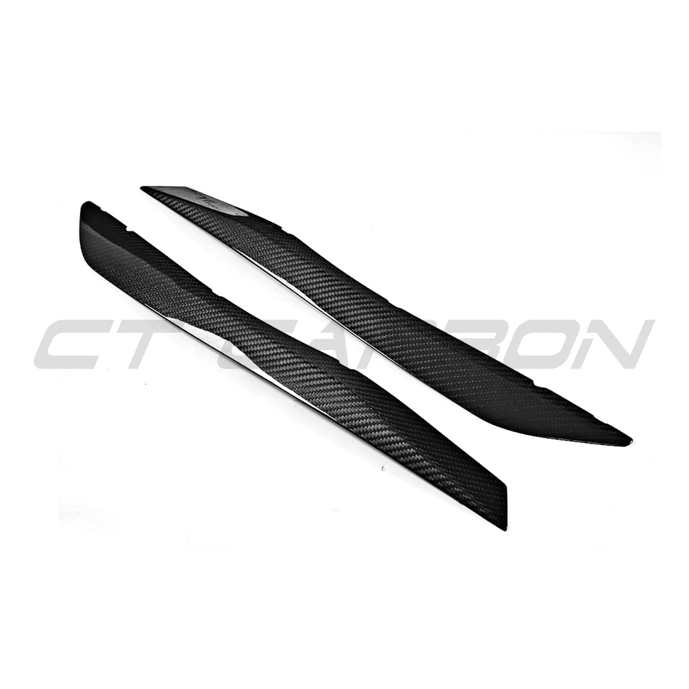 Carbon fiber headlight eyebrows for Audi A5/S5/RS5 B9 Coupe 2016-2019 by CT Carbon, shown on vehicle with close-up detail