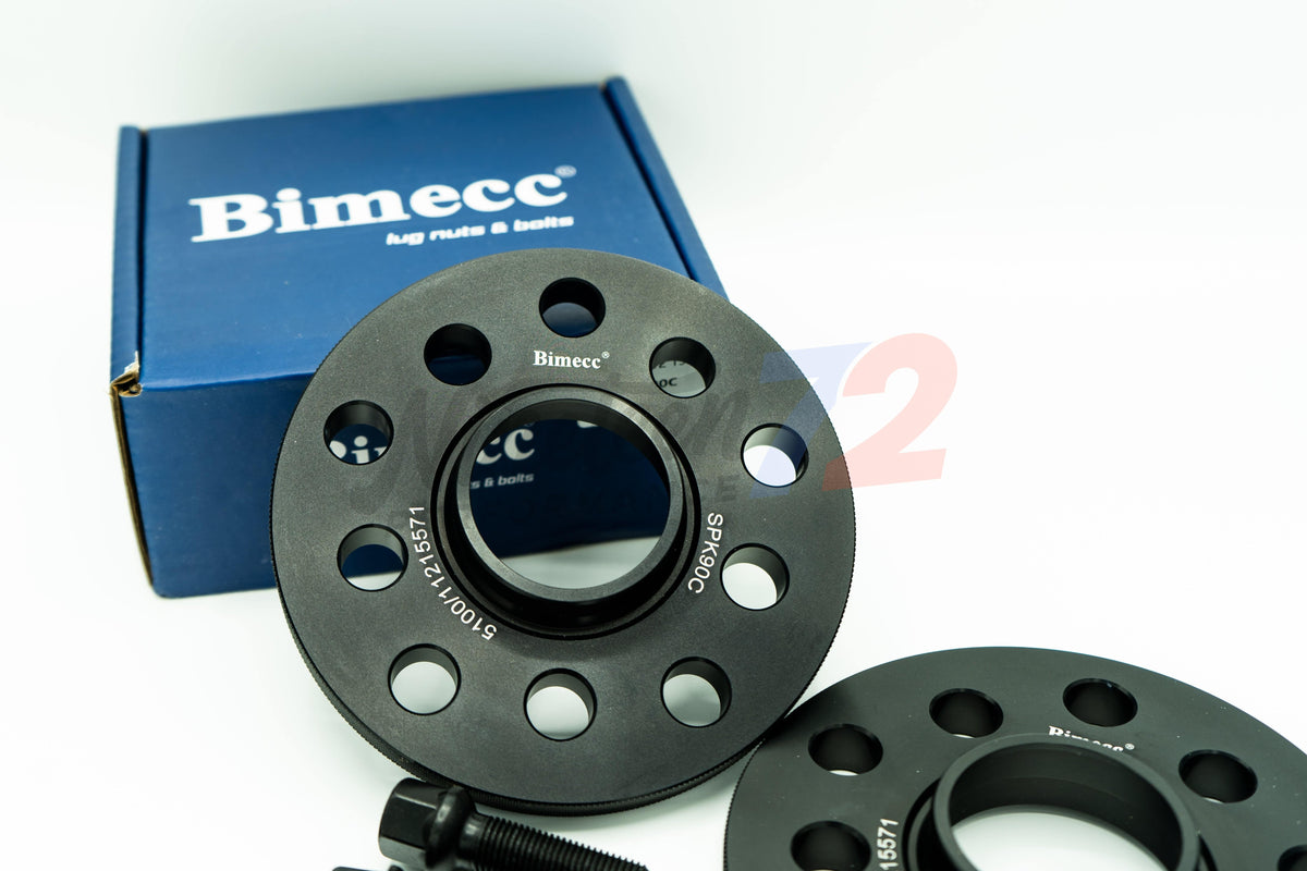 BIMECC wheel spacer kit for Mercedes E-Class E43 E53 E63 2017+ with 5x112 bolt pattern, shown on vehicle wheel.