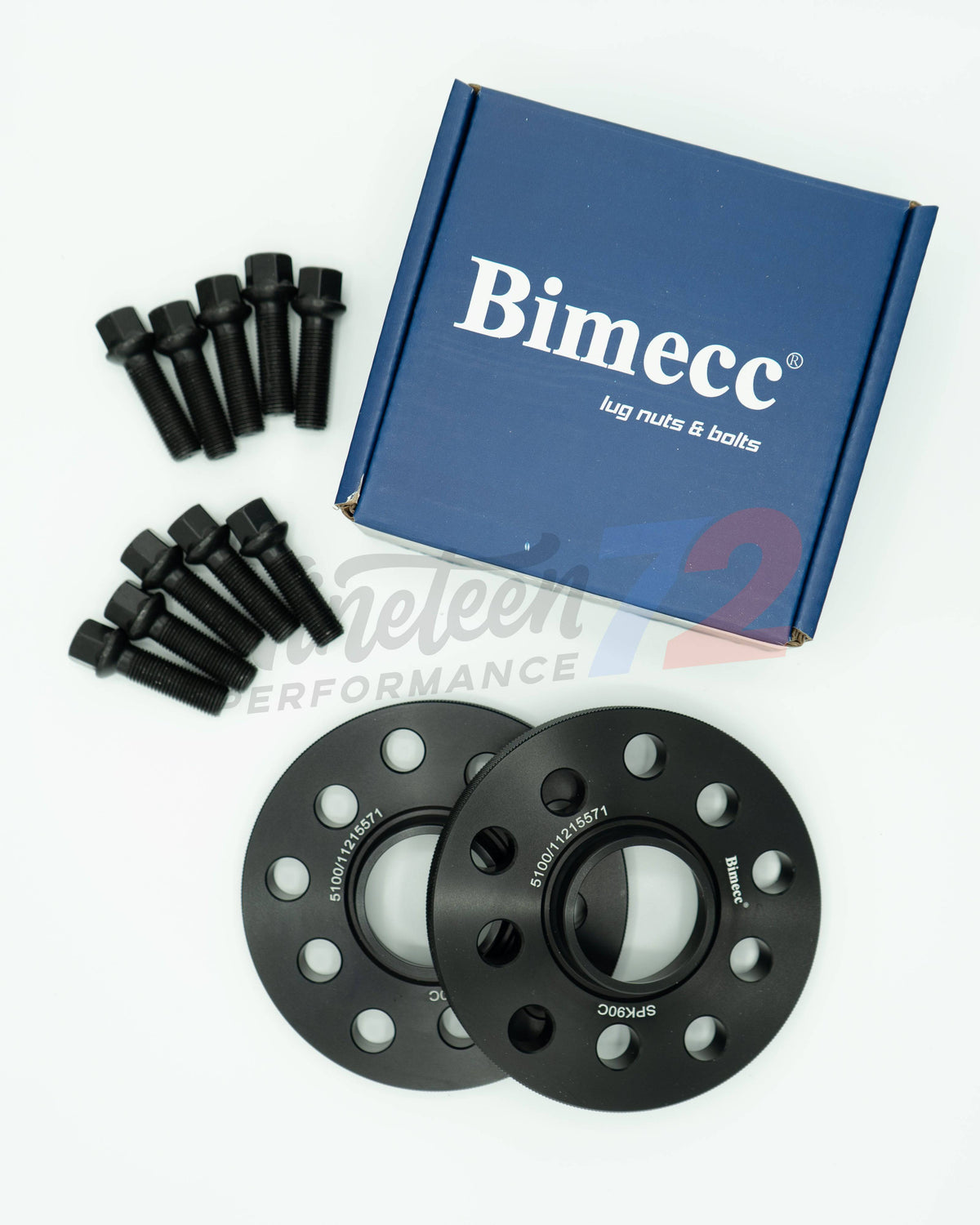Bimecc wheel spacer kit for Mercedes E-Class E43 E53 E63 2017+ with 5x112 bolt pattern, displayed on a vehicle.