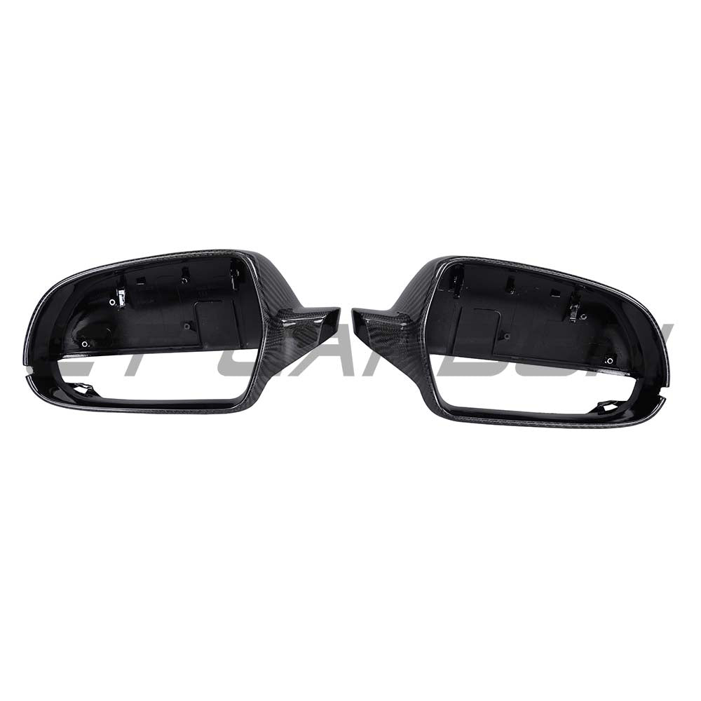 Carbon fibre side mirror covers for Audi A4, S4, A5, S5 B8.5 (2012-2016) by CT Carbon, showcasing sleek, textured mirror accessories.