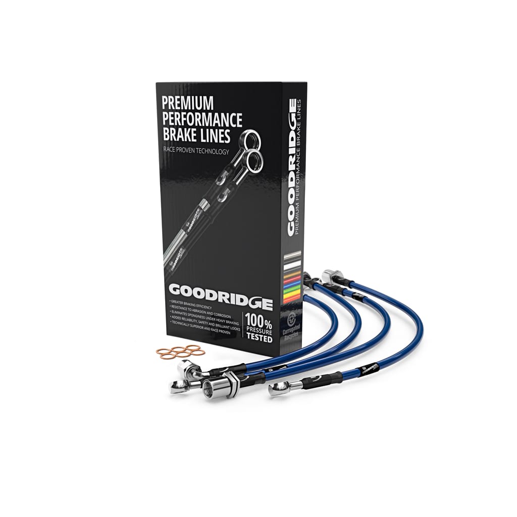 Goodridge brake hose kit for Volkswagen Golf MK7 2.0 GTI 180KW/245HP, showing durable braided brake hoses and fittings.