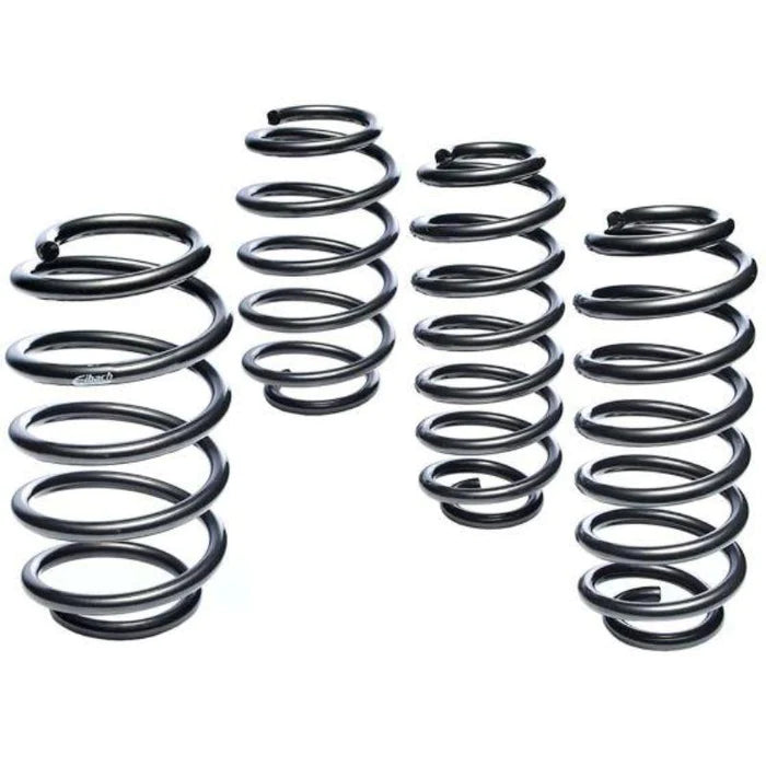 Eibach BMW M4 G82 G83 Pro Kit lowering springs shown on a black BMW M4 G82 with suspension components visible.