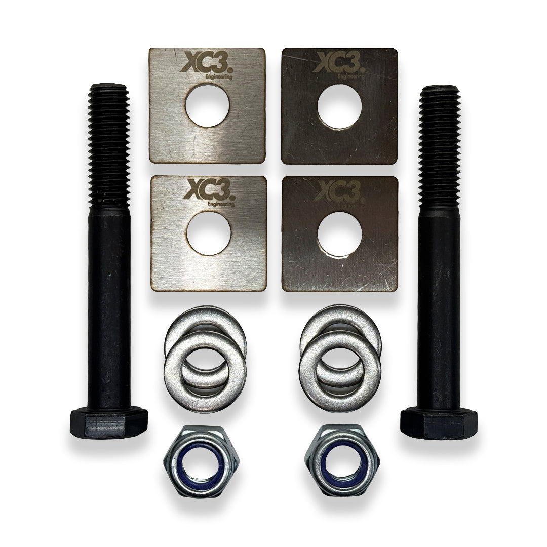 BMW M340i M440i F3X rear toe lockout shims by XC3 Engineering for suspension and alignment adjustment.