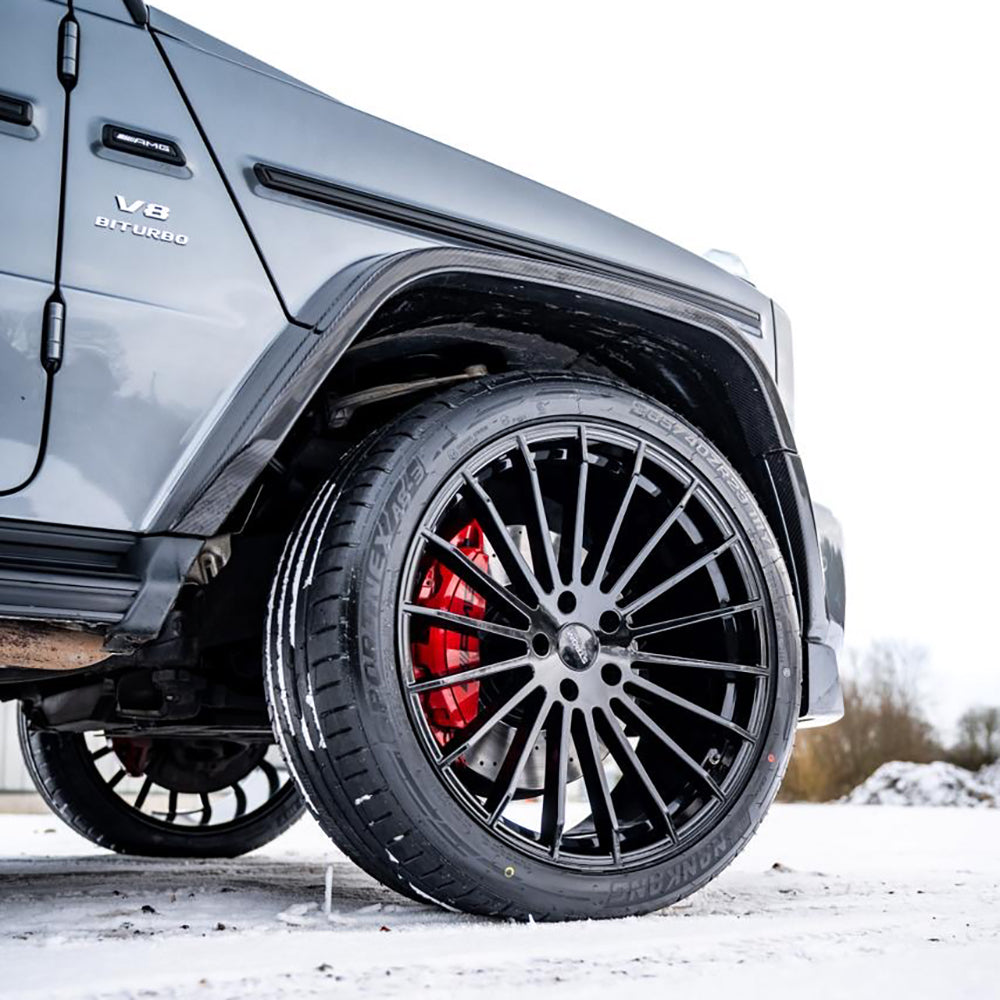 Mercedes-Benz G63 W463 carbon fiber wide arch kit by CT Carbon, showing close-up of the full carbon fiber fender extensions.