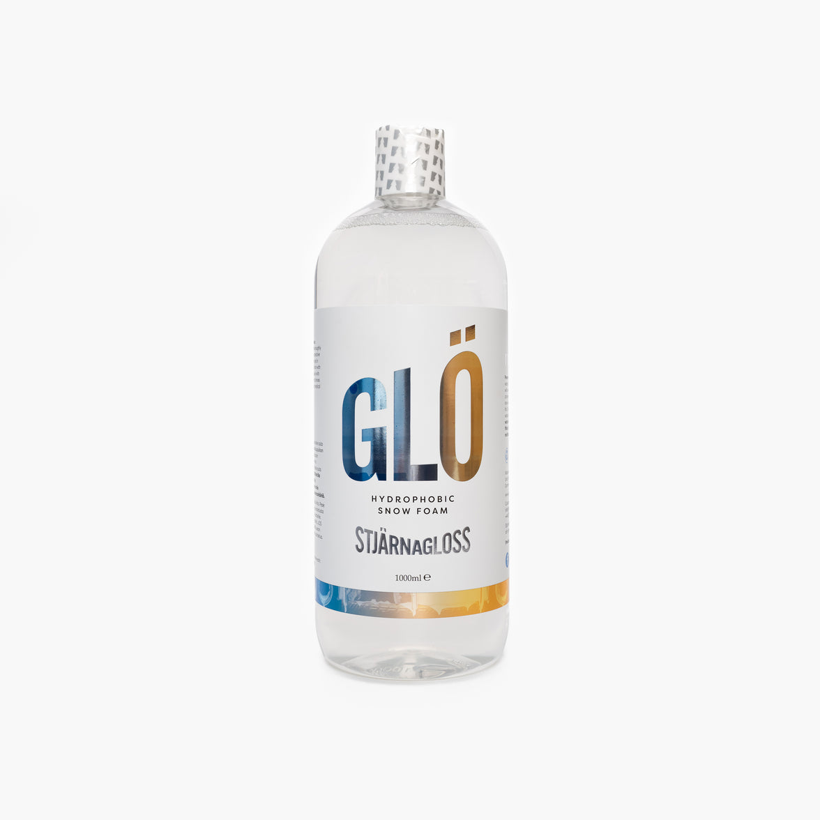 StjarnaGloss Glö Hydrophobic Snow Foam 1L bottle with foam nozzle for vehicle cleaning and snow foam washing.
