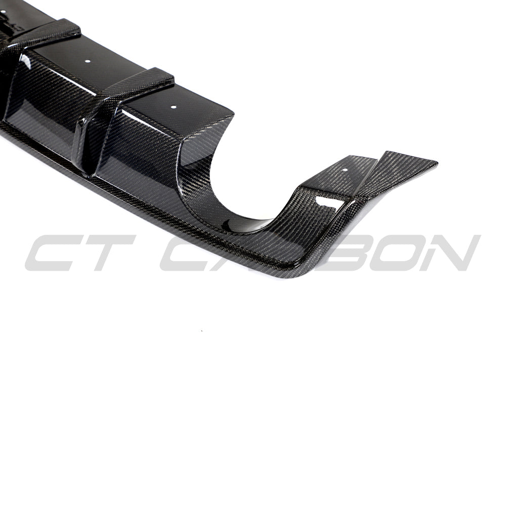 Hyundai i30N carbon fibre diffuser splitter by CT Design, pre-facelift model, showcasing sleek carbon fiber finish and aerodynamic design.