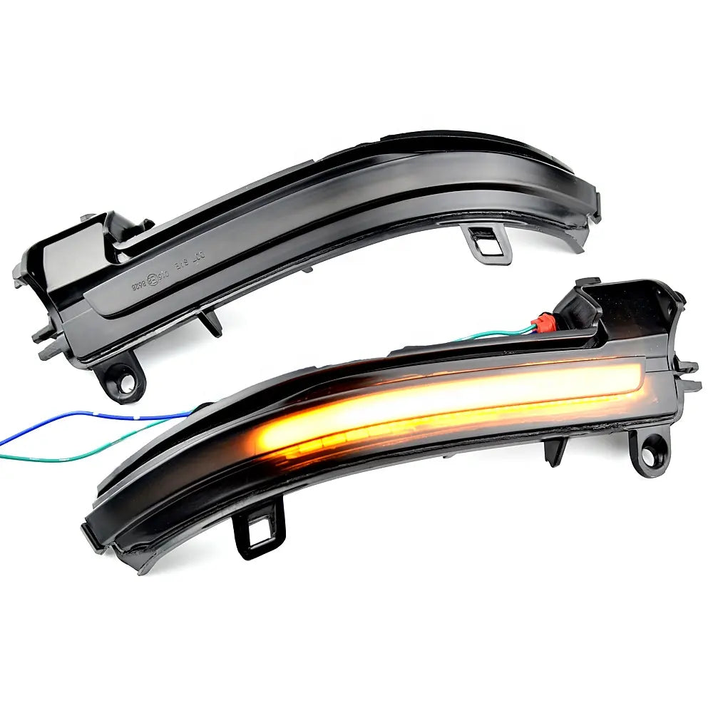 72Design BMW dynamic wing mirror indicators on F2X and F87 models, showcasing sleek, modern LED turn signal lights integrated into mirrors.