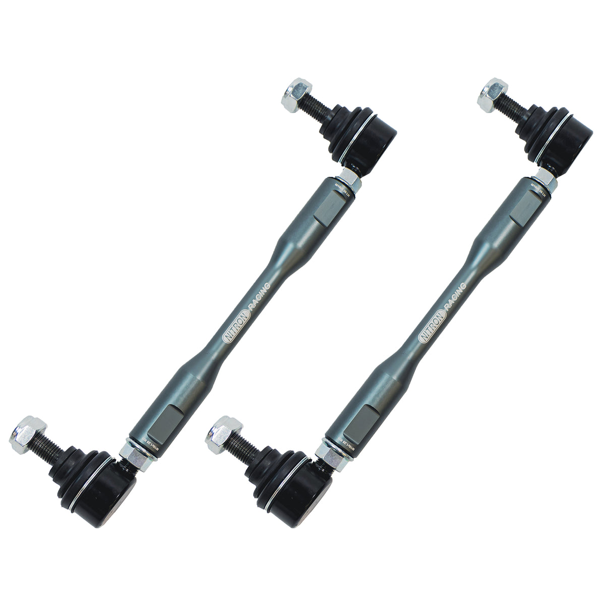 Nitron Racing adjustable drop links for suspension, featuring metal construction and threaded adjustment for custom fit.