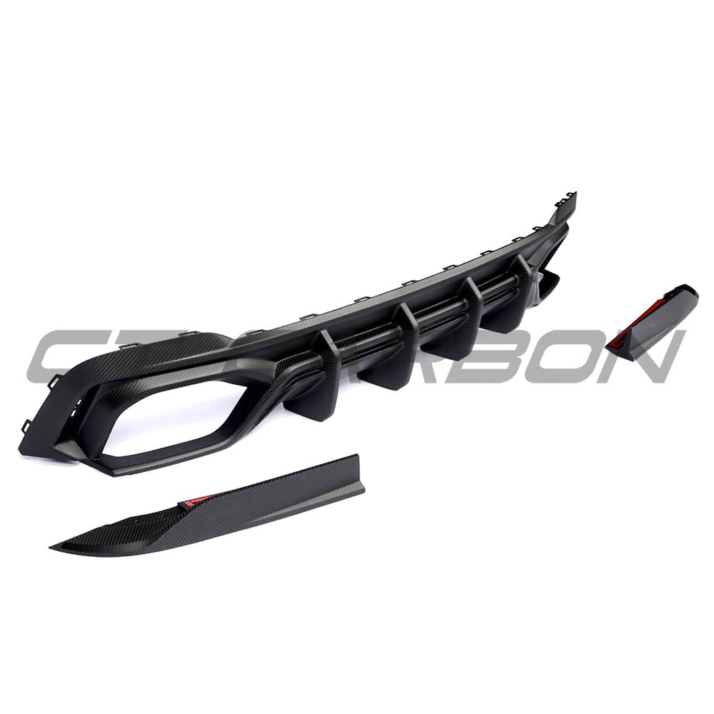 Audi RS6 C8 full matte carbon fibre kit by CT Carbon, featuring sleek, textured carbon fibre components for a sporty look.