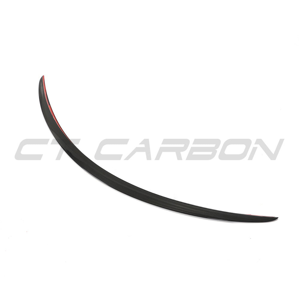 Tesla Model S 2012-2016 carbon fiber spoiler by CT Carbon, showing the sleek V1 design on the vehicle's rear.