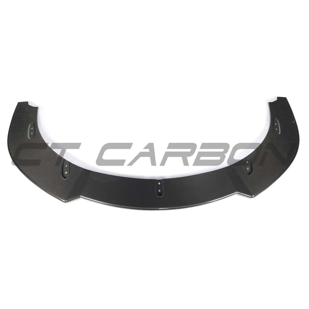 CT Carbon McLaren 750S 2023 carbon fiber splitter installed on the front of the sports car, showcasing sleek aerodynamic design.