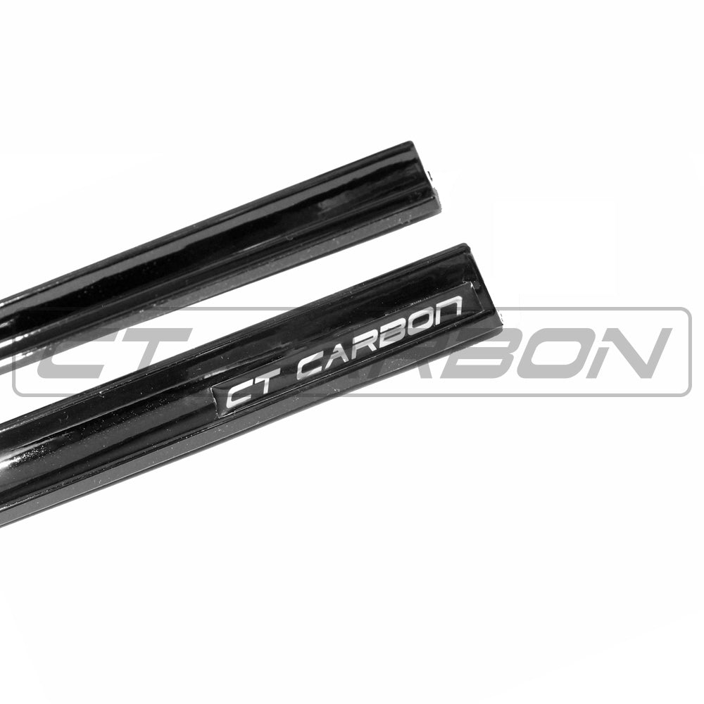 Gloss black side skirts for Volkswagen Polo MK5 2014-2017 by CT Carbon, showing the sleek, aerodynamic design and finish.