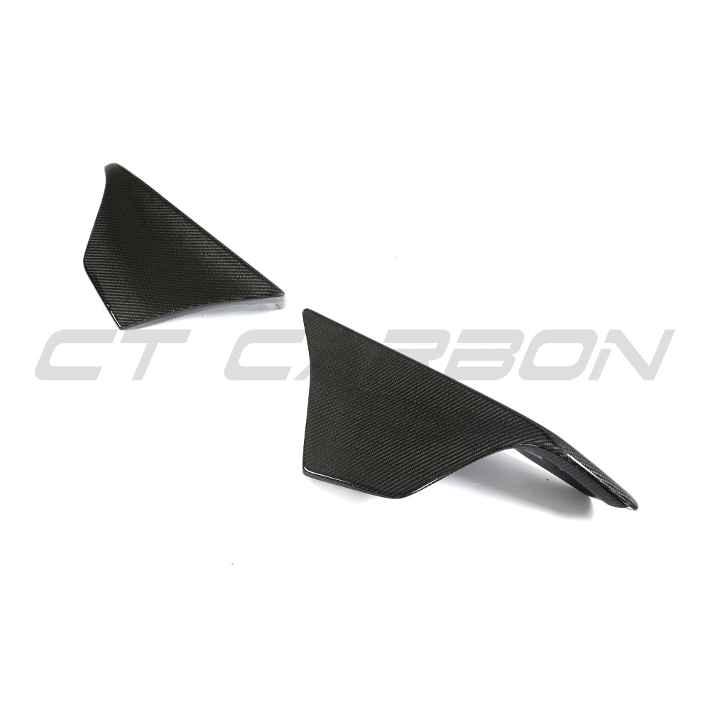 CT Carbon Toyota Supra 2019+ A90 carbon fiber front bumper corners, close-up view of sleek automotive accessory.