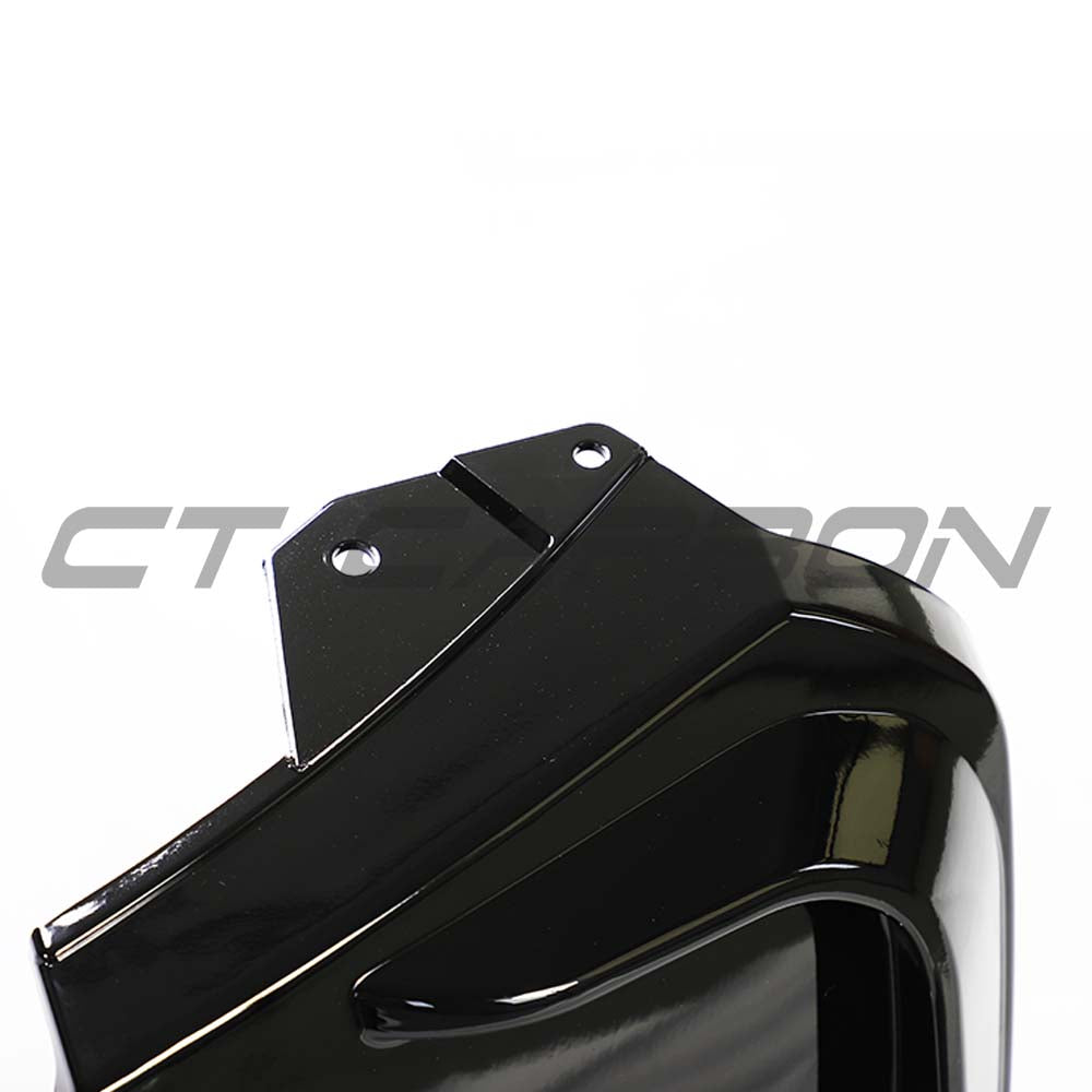 BMW F20/F21 1 Series LCI dual exhaust kit in gloss black by CT Carbon, showcasing the V3 design with dual exit tips.