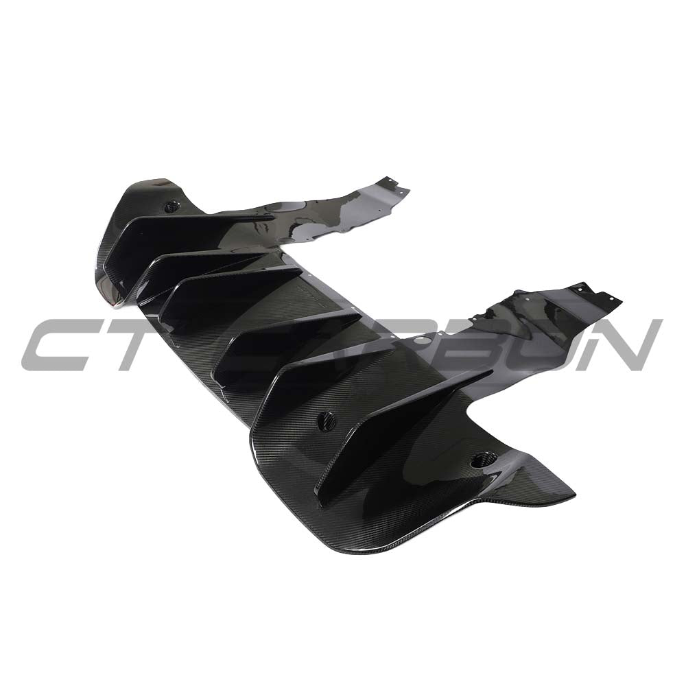 CT Carbon McLaren 720S full carbon kit installed on the car, showcasing sleek carbon fiber body panels and aerodynamic design.