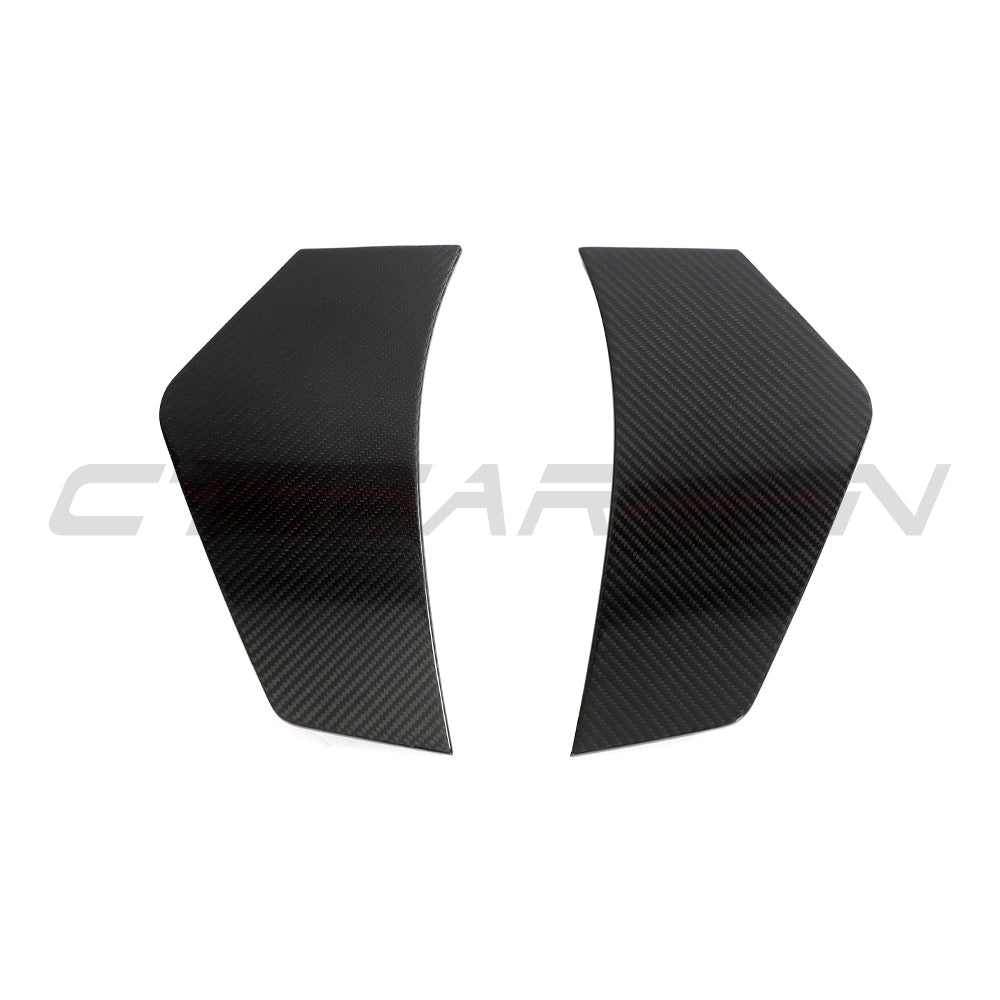 CT Carbon Audi R8 V10 Gen 2.5 rear bumper corner accessories in carbon fibre, showcasing sleek, textured car parts.