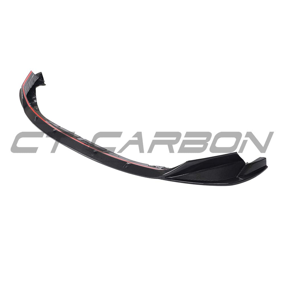 BMW M3 M4 G80 G82 G81 G83 carbon fibre splitter by CT Carbon, V2, showing the sleek aerodynamic design and detailed finish.