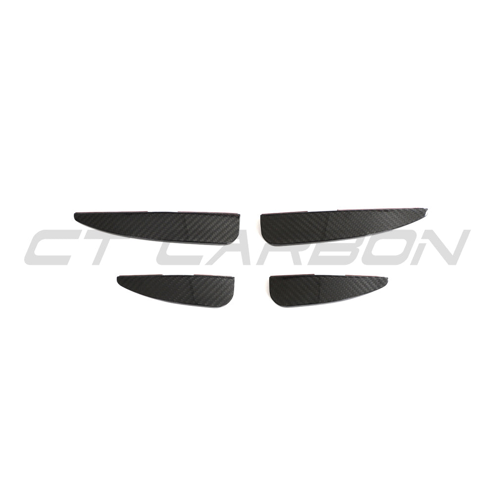 CT Carbon Audi R8 V10 Gen 2.5 2020-2023 carbon fibre front canards for car accessories, shown installed on the vehicle's front bumper.