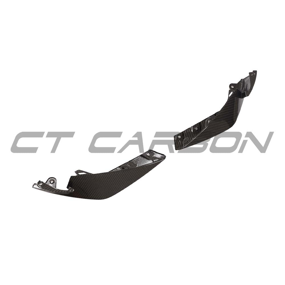 BMW M3 M4 G80 G82 G81 G83 carbon fibre front bumper corner replacements by CT Carbon, showing close-up of the lightweight, aerodynamic accessories.