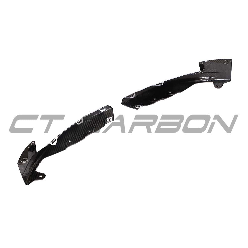 CT Carbon BMW M3/M4 G80/G82 carbon fibre front bumper corner replacements, showcasing sleek, lightweight automotive accessories.
