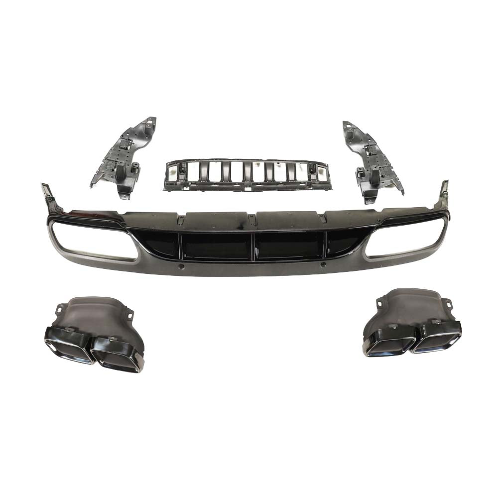 Mercedes C-Class W205 coupe diffuser with gloss black finish and black tips by CT Carbon, showcased on a sleek vehicle.