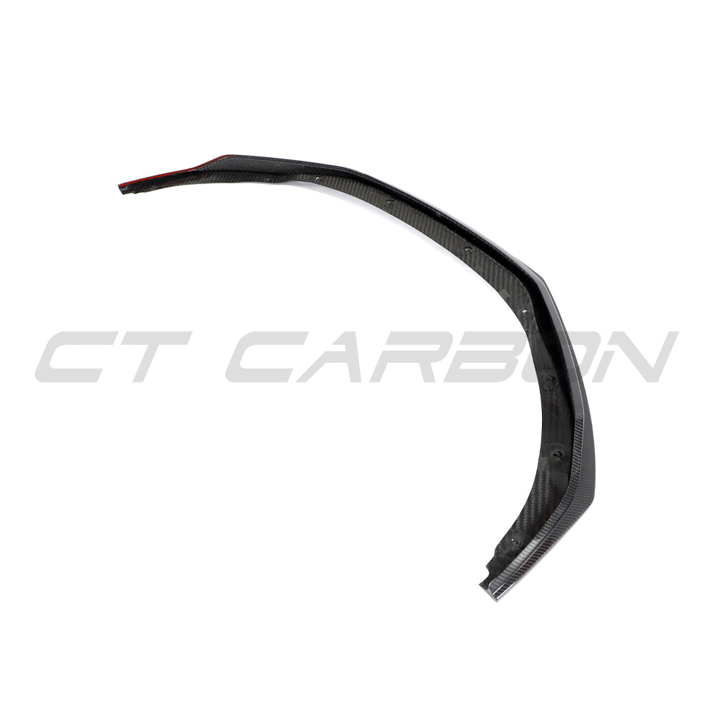 CT Carbon Audi R8 V10 Gen 2.5 carbon fibre splitter installed on front of sleek sports car, showcasing lightweight performance enhancement.
