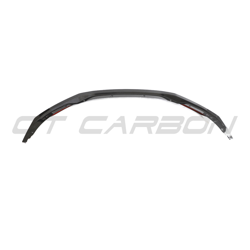 Carbon fiber splitter for Audi R8 V10 Gen 2.5 by CT Carbon, shown installed on the front of the sports car.