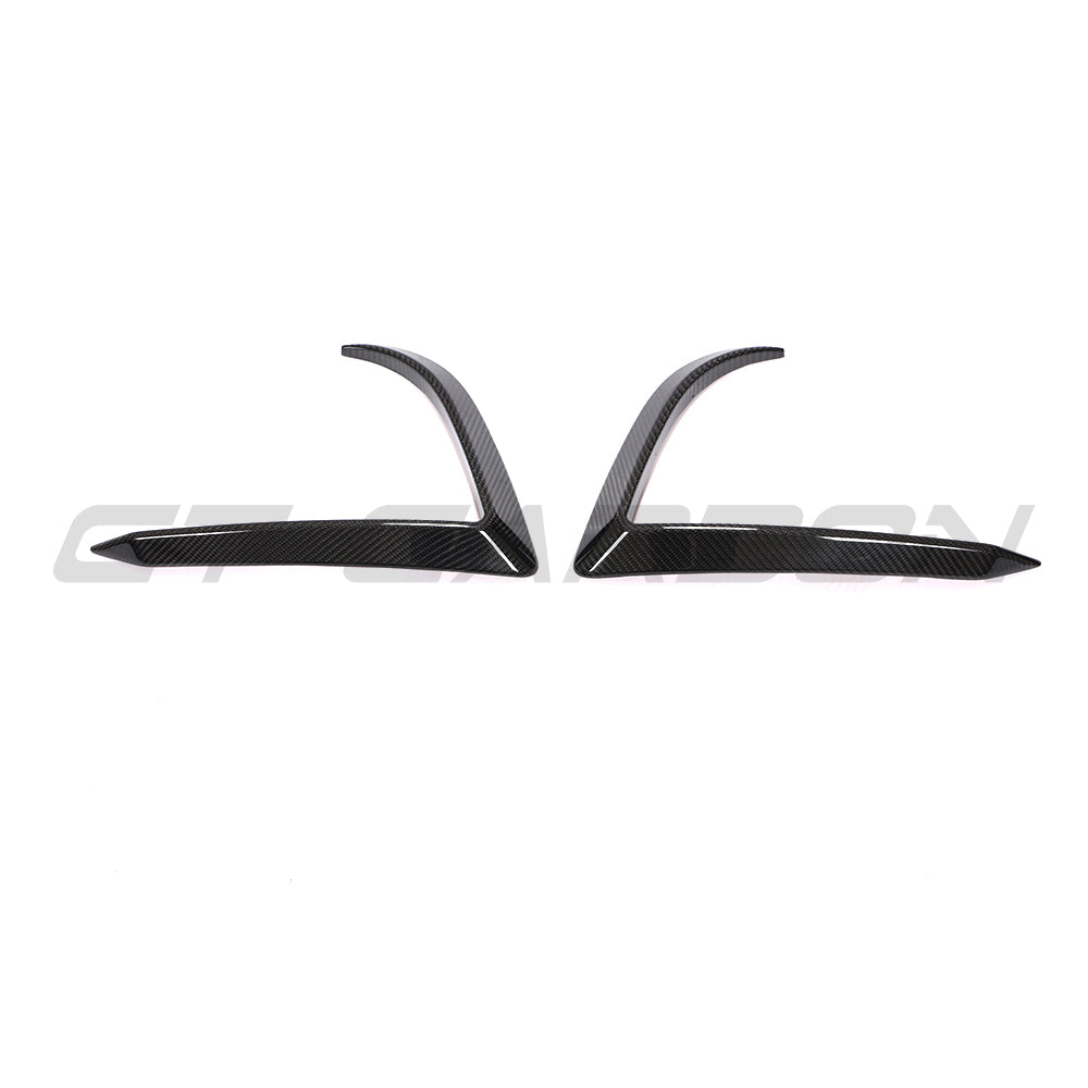 CT Carbon carbon fibre front bumper canards for Tesla Model 3 (2017-2023) car accessories, shown on a vehicle.