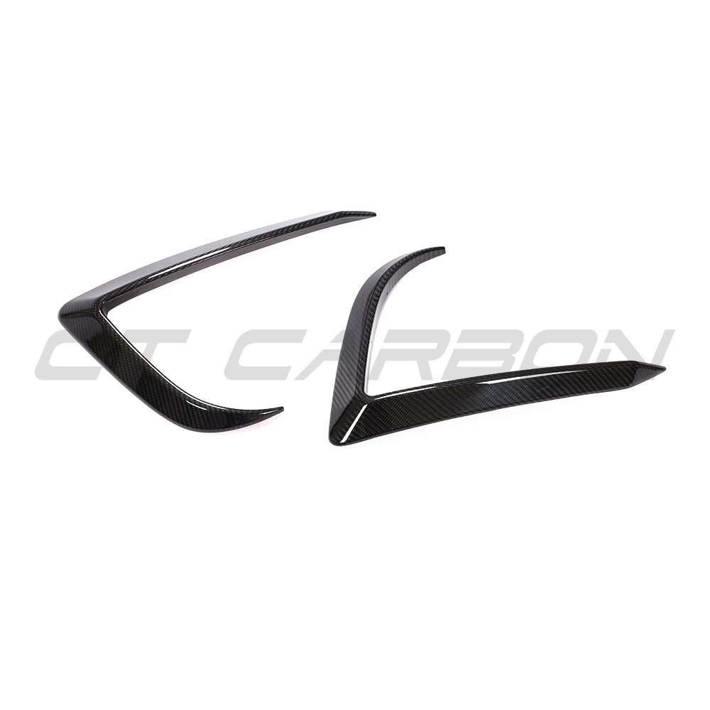 CT Carbon front bumper canards for Tesla Model 3 2017-2023, carbon fibre car accessory with aerodynamic design.