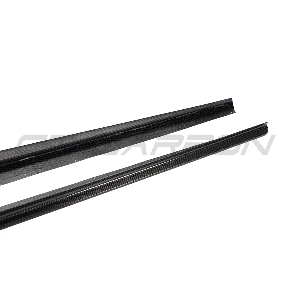 BMW 8 Series M8 G15/F92 carbon fibre side skirts by CT Carbon, showcasing sleek, aerodynamic design for sporty appearance.