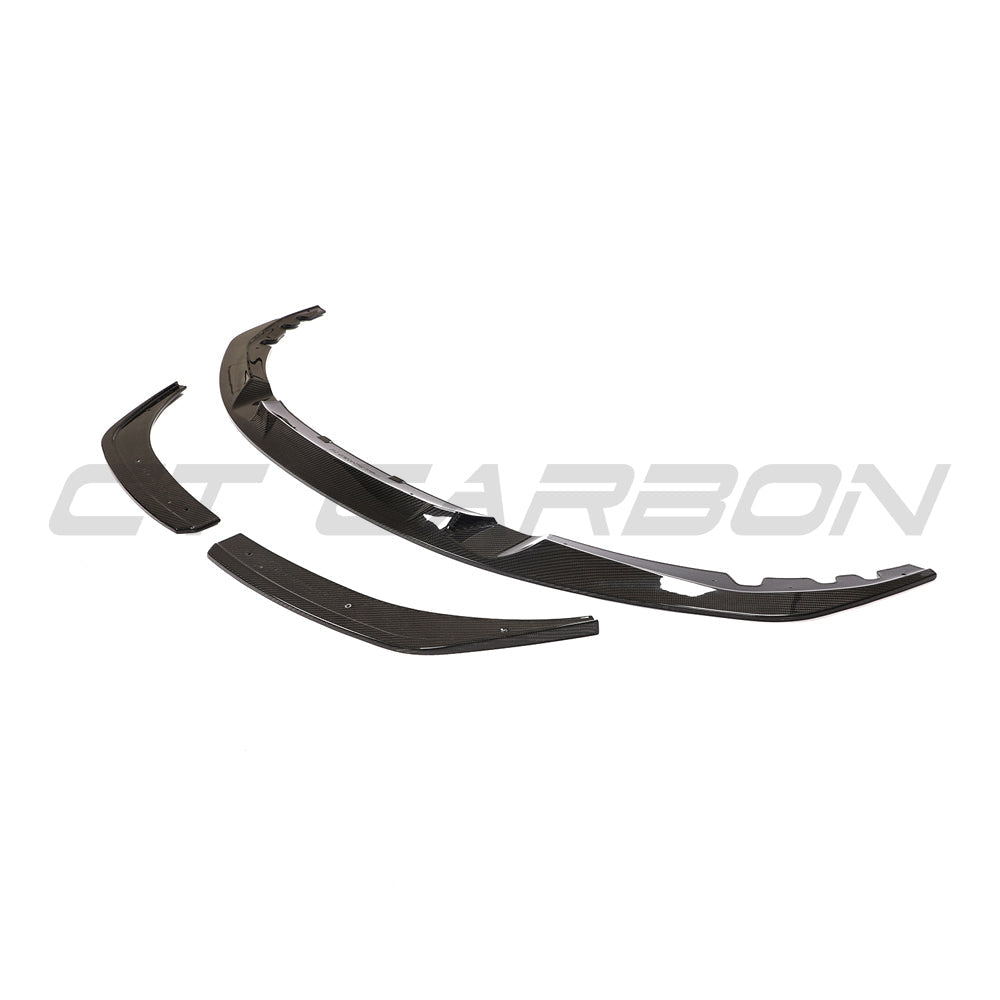 BMW 4 Series G22/G23 carbon fiber splitter by CT Carbon, V2, showing detailed view of lightweight aerodynamic front splitter