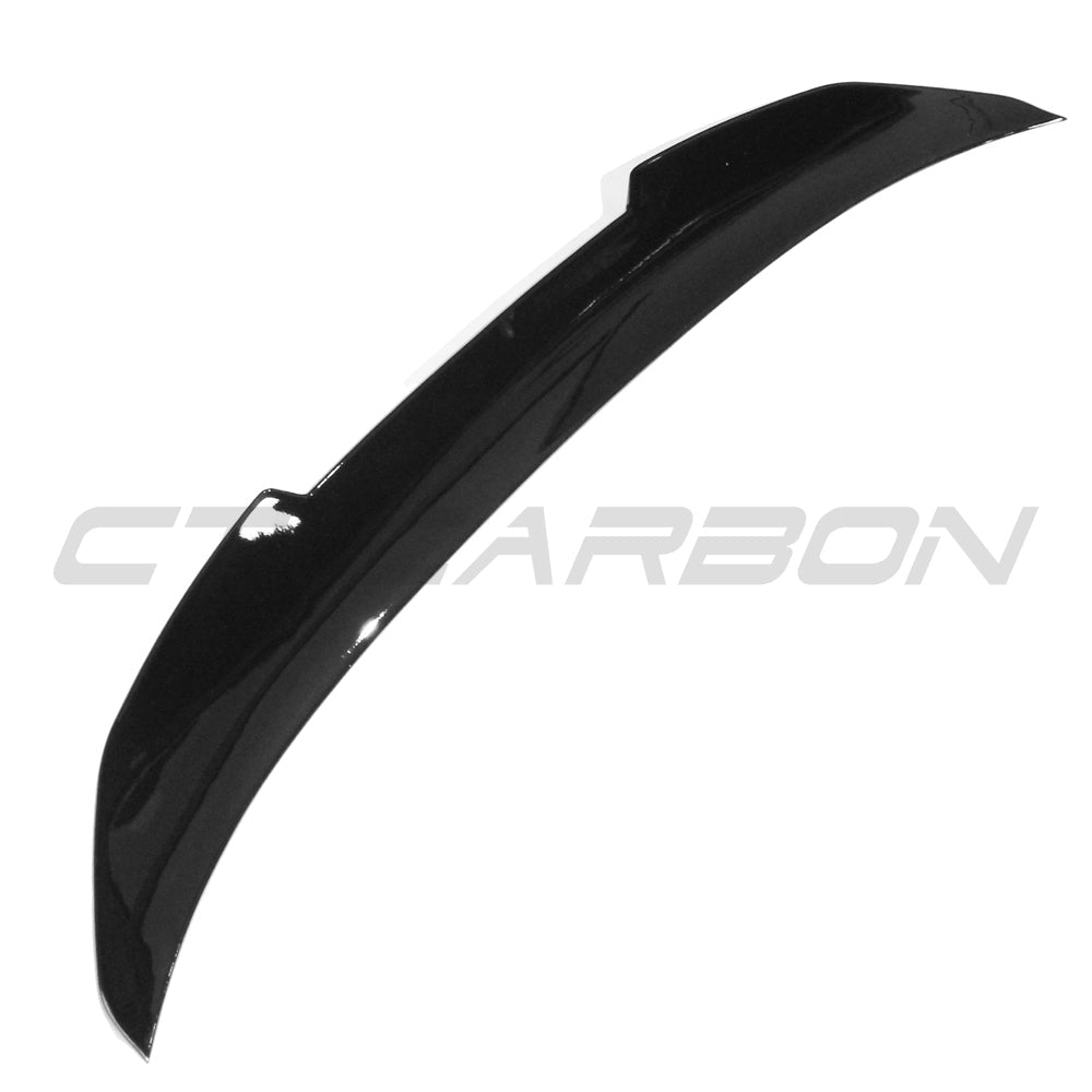 BMW 3 Series F30 GLOSS BLACK spoiler by CT Carbon, V3 model, showing the sleek, aerodynamic rear spoiler on a vehicle.