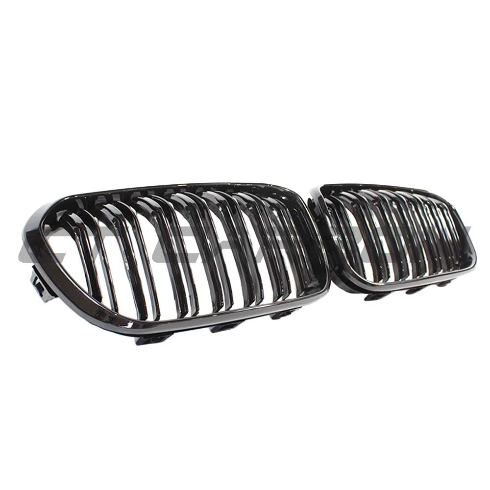 BMW F20 1 Series LCI double slat gloss black grille by CT Carbon, showing the sleek, high-quality design of the grille.