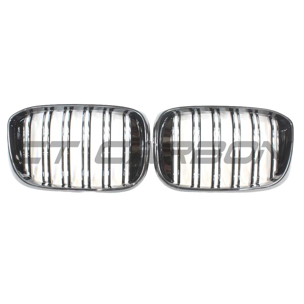 BMW G01 X3 2017-2021 CT Carbon double slat black grille showing close-up of sleek front design.