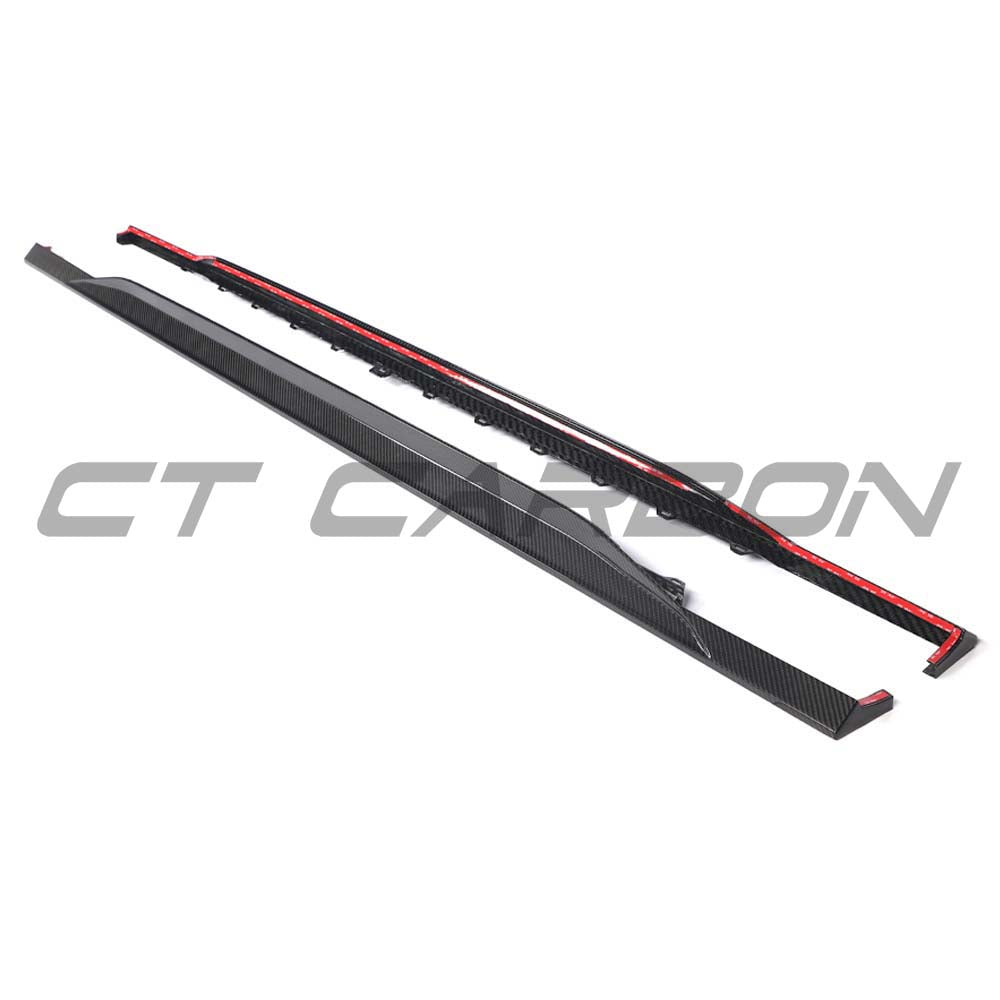 Full car carbon fiber kit for Audi RS6 C8 by CT Carbon, including front and rear trims with a sleek, high-gloss finish.