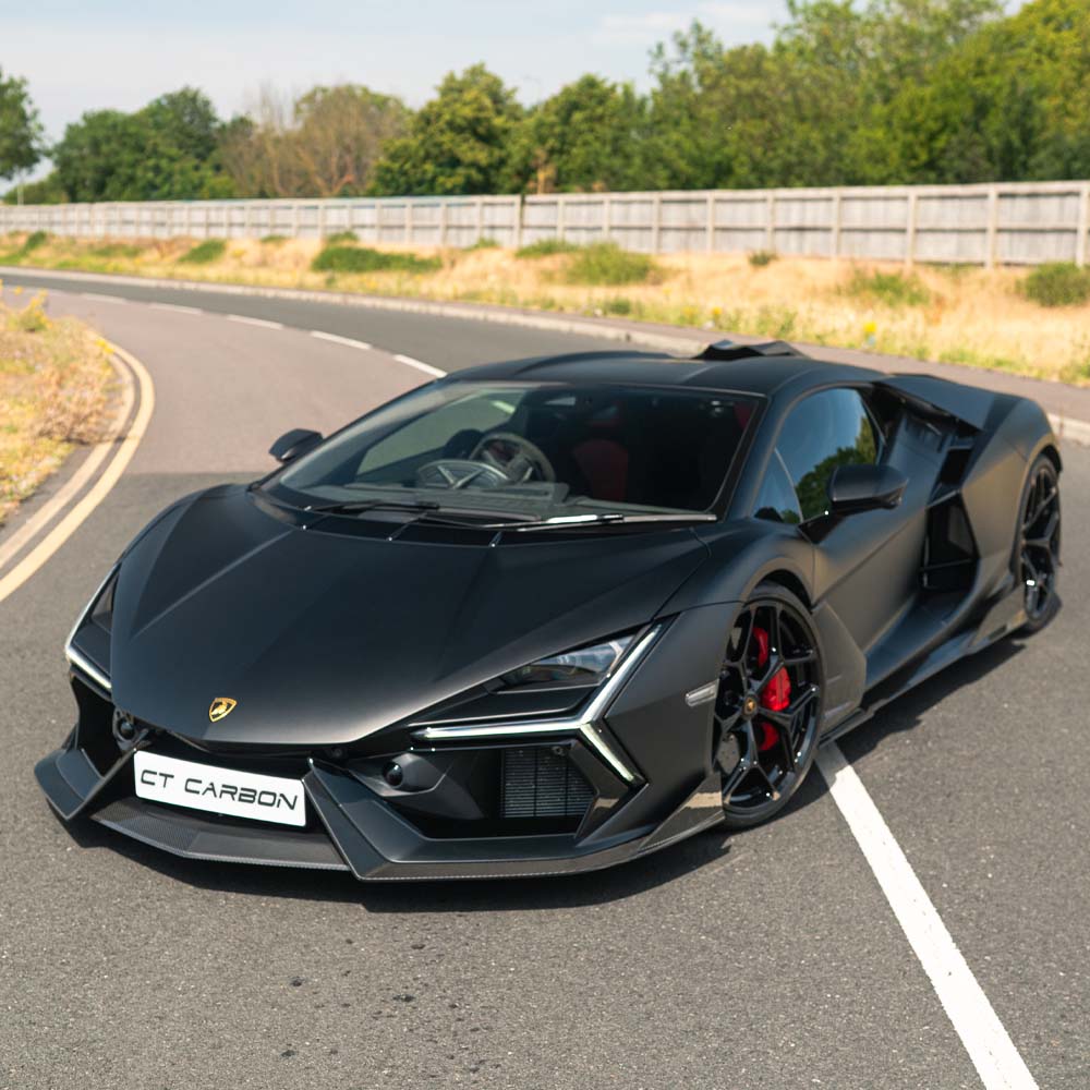 Lamborghini Revueltto carbon fibre side skirts by CT Carbon, showcasing sleek, lightweight automotive body accents.