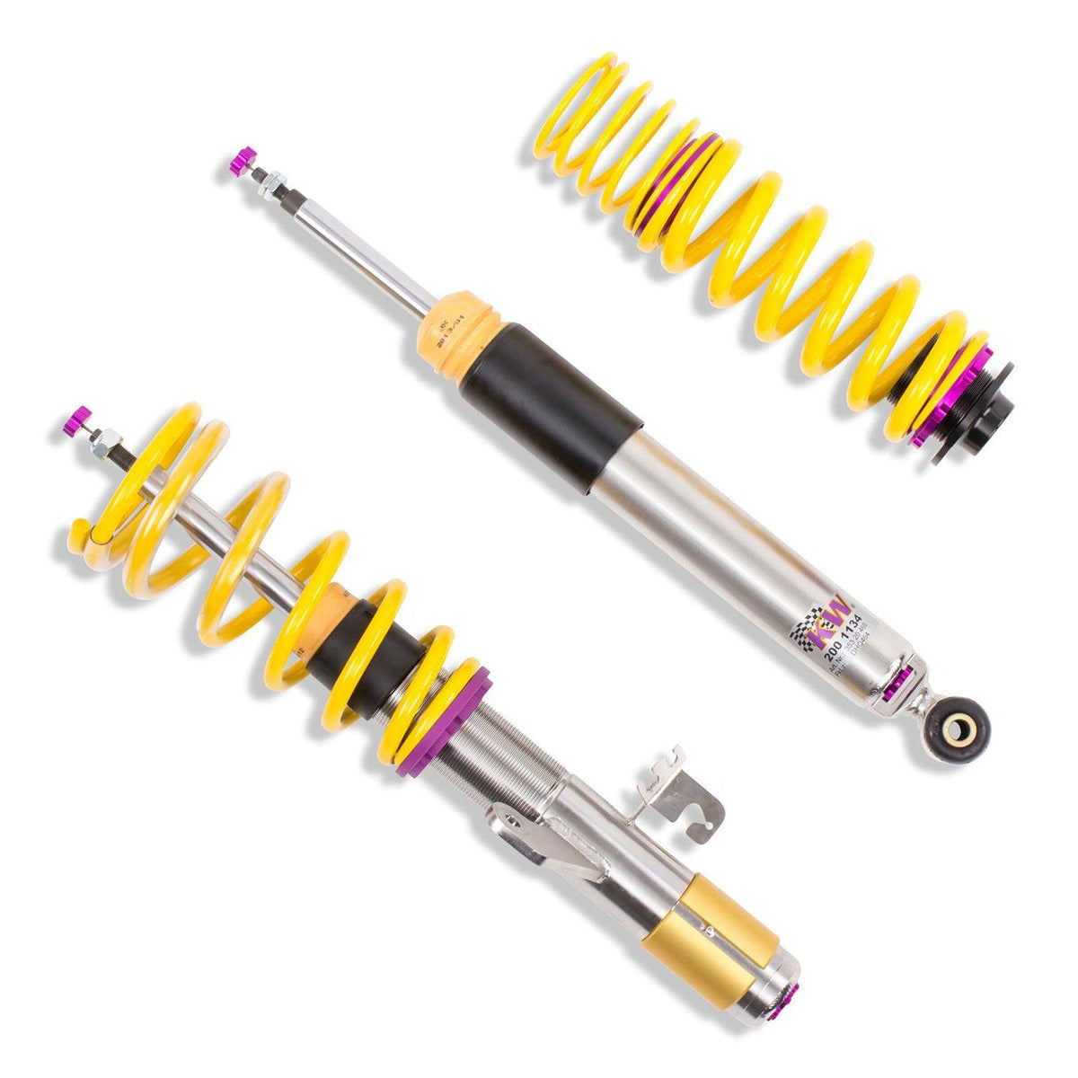 KW Suspension V3 coilover kit with EDC deactivation for Audi A3, TTS, TTRS, and TT models, showing adjustable suspension components.