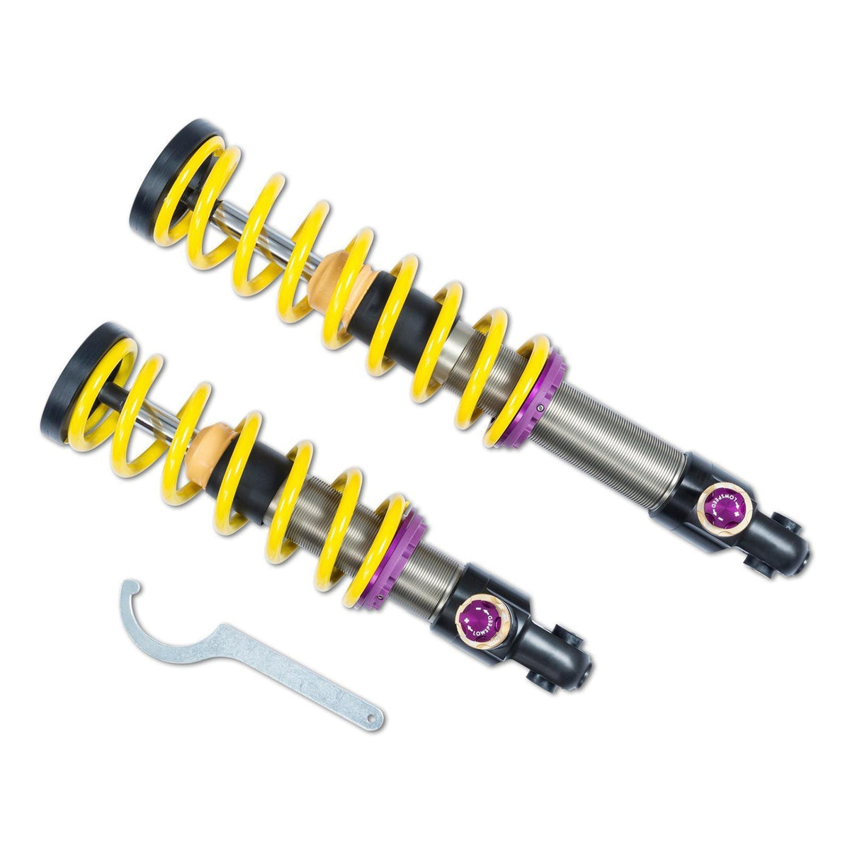 KW Suspension V4 3-Way Adjustable Coilover Kit for Audi RS6 and RS7 C8 models, showing the coilover suspension components.
