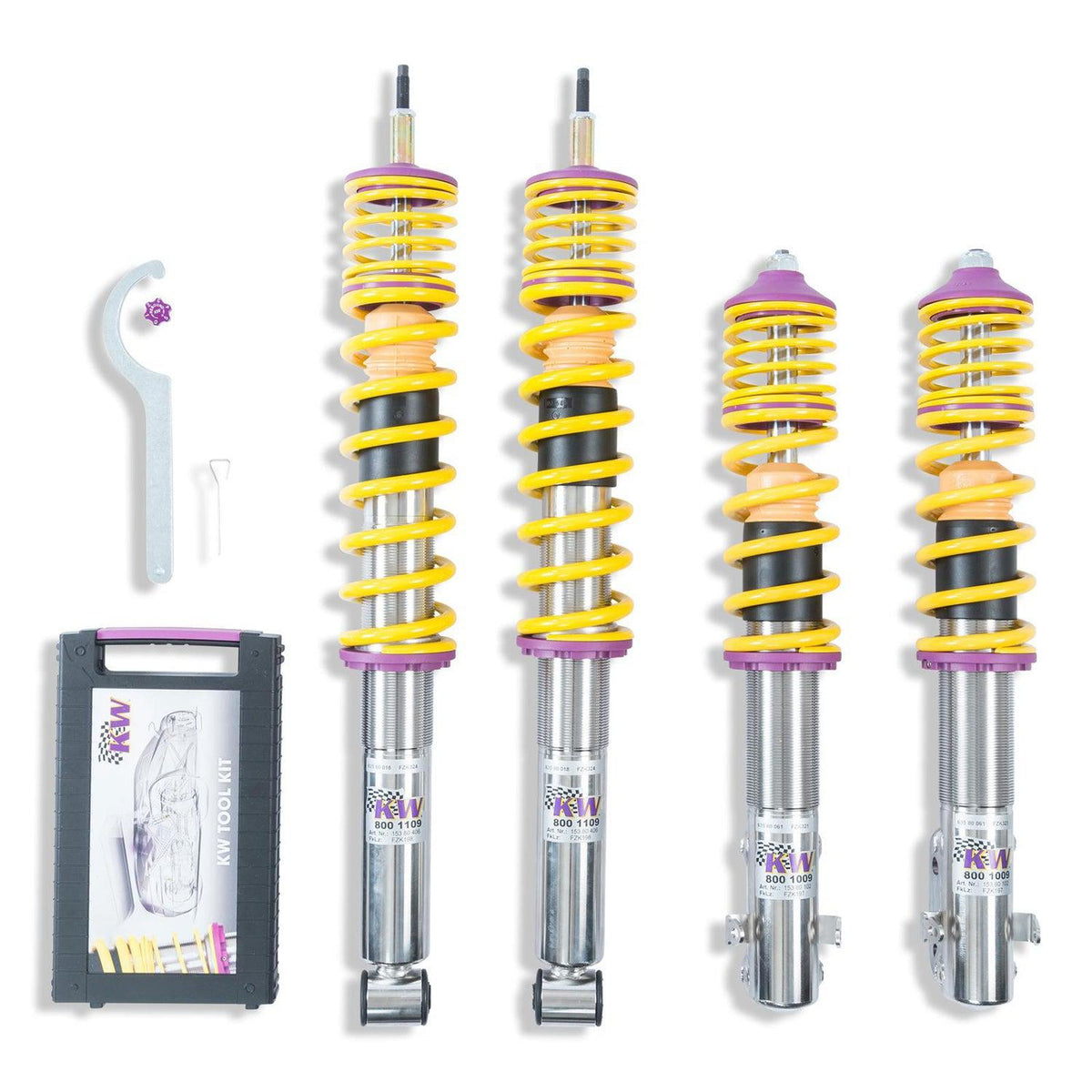 KW Suspension V2 coilover kit for BMW G20 330d/316d with EDC deactivation, showing adjustable suspension components.