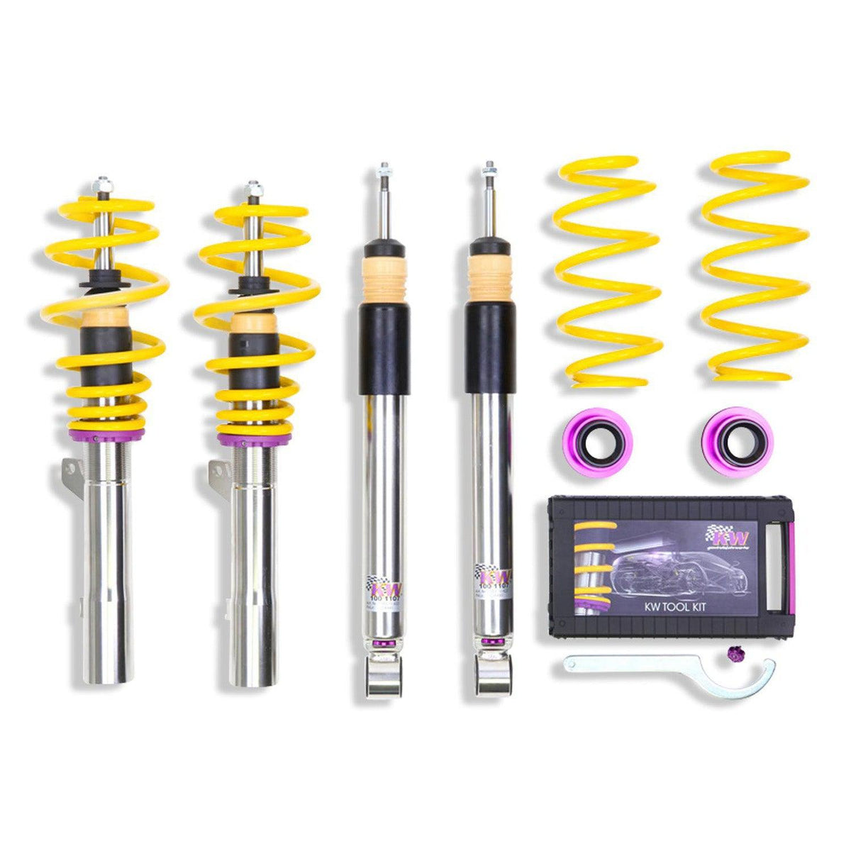 KW Suspension coilover kit for BMW Z4 and Toyota MK5 Supra G29 A90 with deactivation kit, showing adjustable coilover components.
