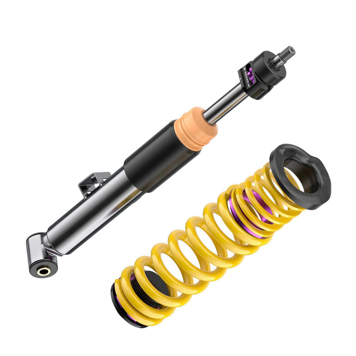 KW Suspension V3 coilover kit installed on BMW G80 M3 and G82 M4, showcasing adjustable suspension components.